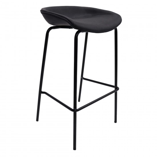 LeisureMod Servos Modern Barstool with Upholstered Faux Leather Seat, Black