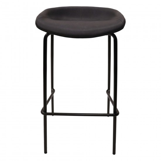 LeisureMod Servos Modern Barstool with Upholstered Faux Leather Seat, Black