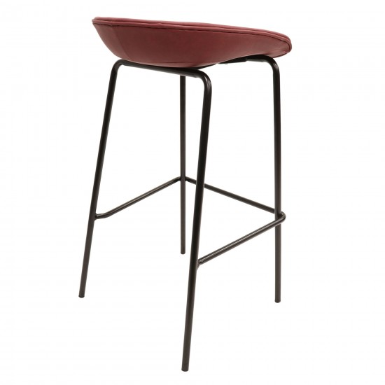 LeisureMod Servos Modern Barstool with Upholstered Faux Leather Seat, Bordeaux