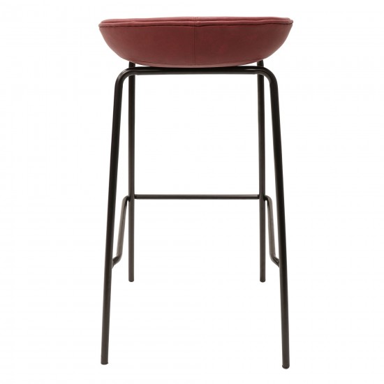 LeisureMod Servos Modern Barstool with Upholstered Faux Leather Seat, Bordeaux