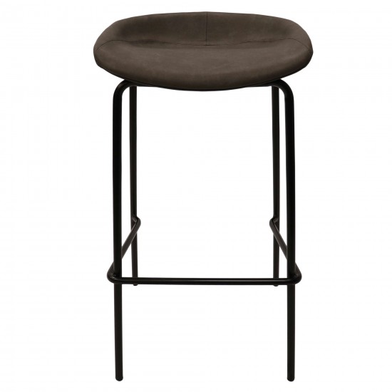 LeisureMod Servos Barstool with Upholstered Faux Leather Seat, Elephant Grey