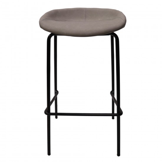 LeisureMod Servos Modern Barstool with Upholstered Faux Leather Seat, Light Grey