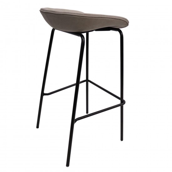 LeisureMod Servos Modern Barstool with Upholstered Faux Leather Seat, Light Grey