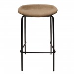 LeisureMod Servos Modern Barstool with Upholstered Faux Leather Seat, Sand Brown