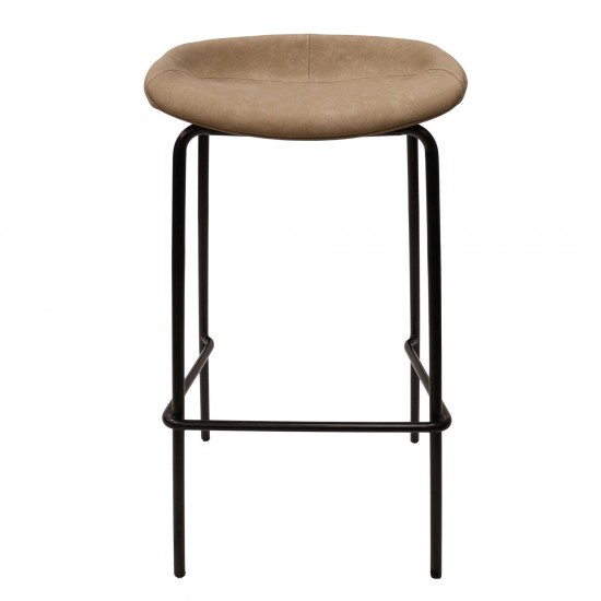 LeisureMod Servos Modern Barstool with Upholstered Faux Leather Seat, Sand Brown