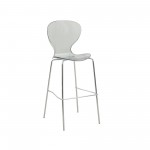 LeisureMod Oyster Acrylic Barstool with Steel Frame in Chrome Finish, Smoke