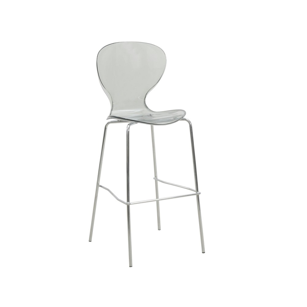 LeisureMod Oyster Acrylic Barstool with Steel Frame in Chrome Finish, Smoke