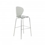 LeisureMod Oyster Acrylic Barstool with Steel Frame in Chrome Finish, Smoke