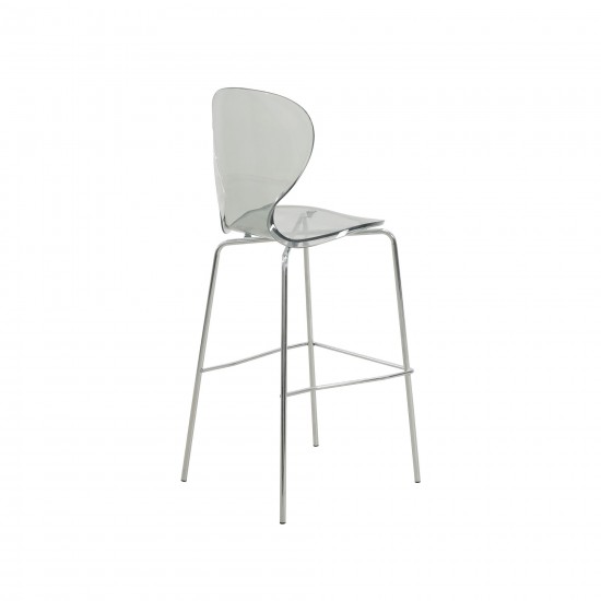 LeisureMod Oyster Acrylic Barstool with Steel Frame in Chrome Finish, Smoke