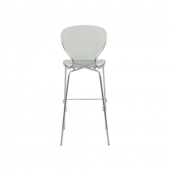 LeisureMod Oyster Acrylic Barstool with Steel Frame in Chrome Finish, Smoke