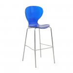 LeisureMod Oyster Acrylic Barstool in Chrome Finish, Transparent Blue