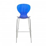 LeisureMod Oyster Acrylic Barstool in Chrome Finish, Transparent Blue