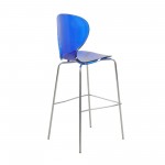 LeisureMod Oyster Acrylic Barstool in Chrome Finish, Transparent Blue