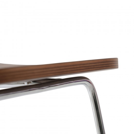 LeisureMod Melrose Modern Wood Counter Stool With Chrome Frame, Walnut