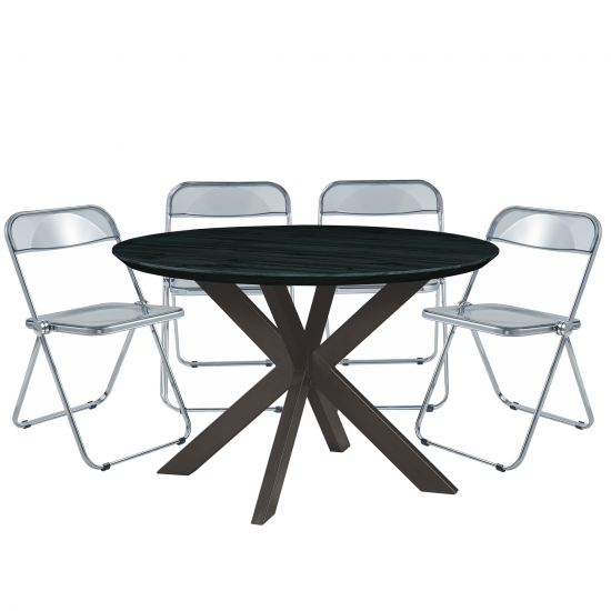 Leisuremod Lawrence 5-Piece Acrylic Folding Dining Chair Table Transparent Black