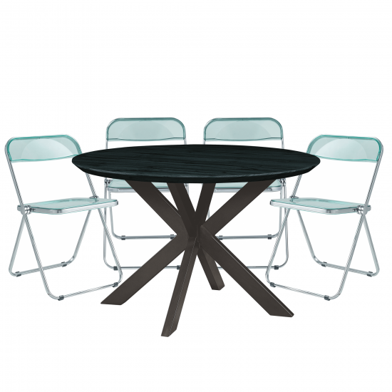 Leisuremod Lawrence 5-Piece Acrylic Folding Dining Chair, Table, Jade Green