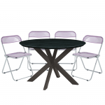 Leisuremod Lawrence 5-Piece Acrylic Folding Dining Chair, Dining Table, Magenta