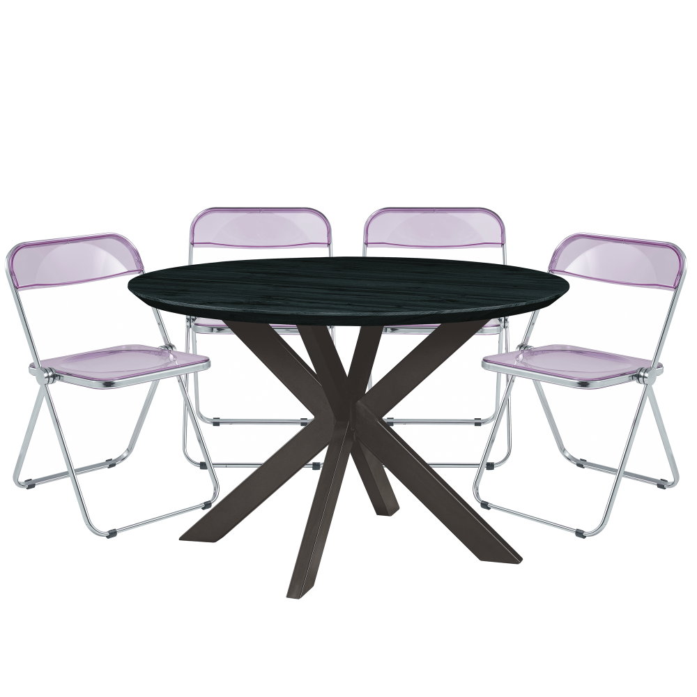 Leisuremod Lawrence 5-Piece Acrylic Folding Dining Chair, Dining Table, Magenta