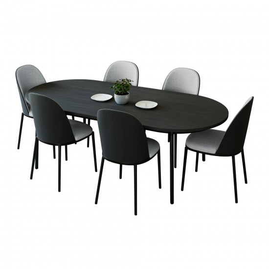 LeisureMod Tule 7-Piece Dining Set in Steel Frame, Black/Platinum Blue