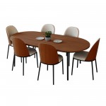 LeisureMod Tule 7-Piece Dining Set in Steel Frame, Walnut/Beige