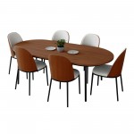 LeisureMod Tule 7-Piece Dining Set in Steel Frame, Walnut/White