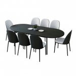 LeisureMod Tule 9-Piece Dining Set in Steel Frame, Black/Platinum Blue