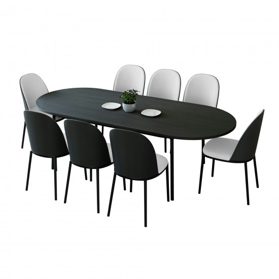 LeisureMod Tule 9-Piece Dining Set in Steel Frame, Black/White