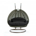 LeisureMod Beige Wicker Hanging 2 person Egg Swing Chair, Black