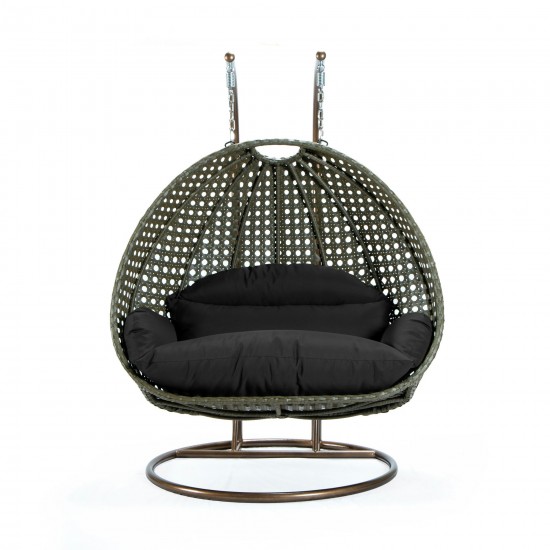 LeisureMod Beige Wicker Hanging 2 person Egg Swing Chair, Black