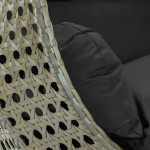 LeisureMod Beige Wicker Hanging 2 person Egg Swing Chair, Black