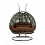 LeisureMod Beige Wicker Hanging 2 person Egg Swing Chair, Brown