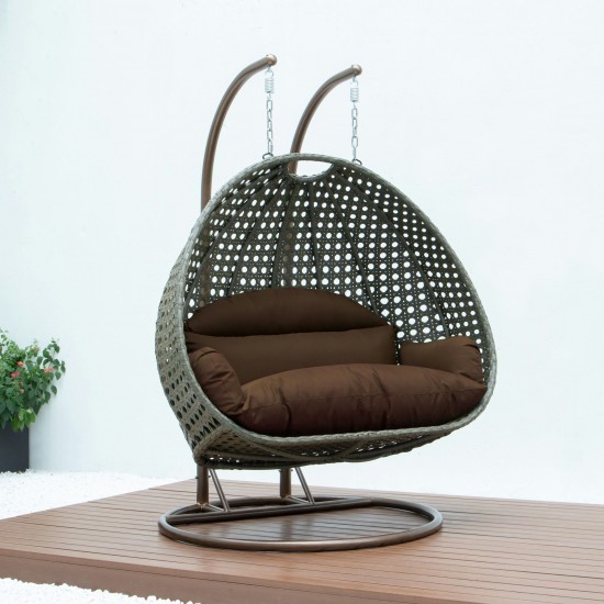 LeisureMod Beige Wicker Hanging 2 person Egg Swing Chair, Brown