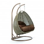 LeisureMod Beige Wicker Hanging 2 person Egg Swing Chair, Brown