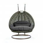 LeisureMod Beige Wicker Hanging 2 person Egg Swing Chair, Dark Grey