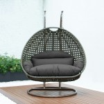 LeisureMod Beige Wicker Hanging 2 person Egg Swing Chair, Dark Grey