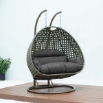 LeisureMod Beige Wicker Hanging 2 person Egg Swing Chair, Dark Grey