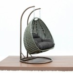 LeisureMod Beige Wicker Hanging 2 person Egg Swing Chair, Dark Grey