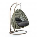 LeisureMod Beige Wicker Hanging 2 person Egg Swing Chair, Dark Grey