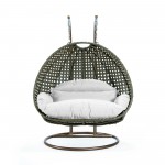 LeisureMod Beige Wicker Hanging 2 person Egg Swing Chair, White