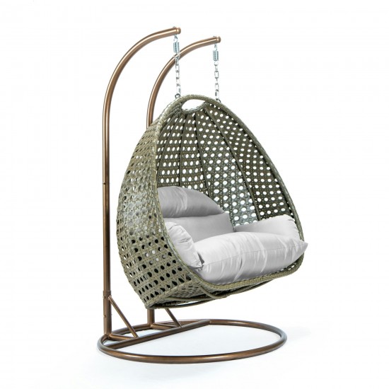 LeisureMod Beige Wicker Hanging 2 person Egg Swing Chair, White