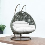 LeisureMod Beige Wicker Hanging 2 person Egg Swing Chair, White