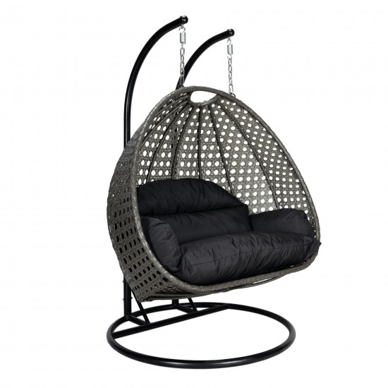 LeisureMod Charcoal Wicker Hanging 2 person Egg Swing Chair, Black