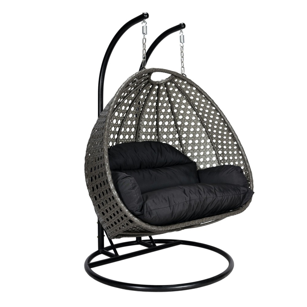 LeisureMod Charcoal Wicker Hanging 2 person Egg Swing Chair, Black LeisureMod Charcoal Wicker Hanging 2 person Egg Swing Chair, Black
