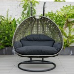 LeisureMod Charcoal Wicker Hanging 2 person Egg Swing Chair, Black