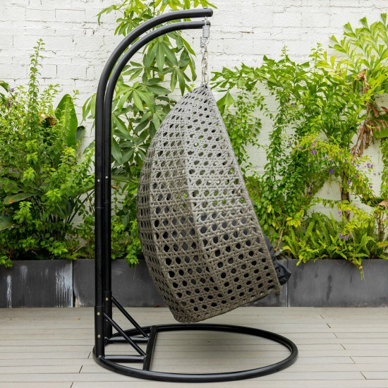 LeisureMod Charcoal Wicker Hanging 2 person Egg Swing Chair, Black