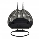 LeisureMod Charcoal Wicker Hanging 2 person Egg Swing Chair, Black