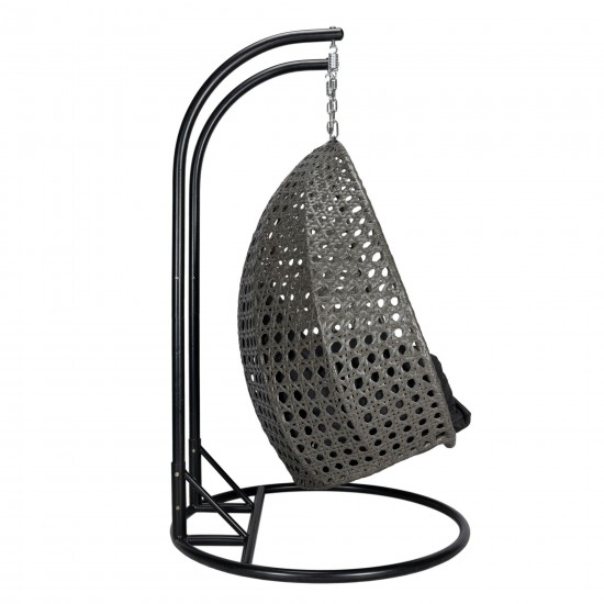 LeisureMod Charcoal Wicker Hanging 2 person Egg Swing Chair, Black