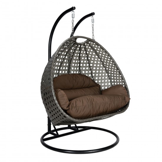 LeisureMod Charcoal Wicker Hanging 2 person Egg Swing Chair, Brown