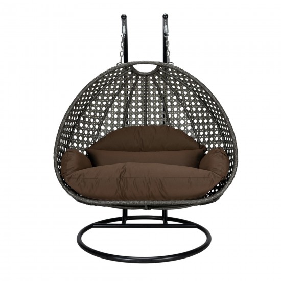 LeisureMod Charcoal Wicker Hanging 2 person Egg Swing Chair, Brown