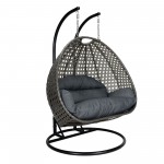 LeisureMod Charcoal Wicker Hanging 2 person Egg Swing Chair, Dark Grey